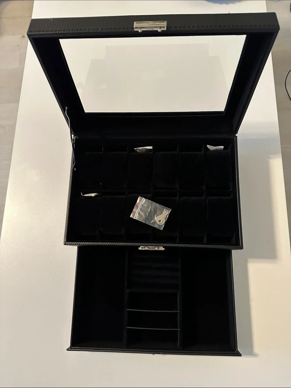 12 slot Watch box,2 layer lockable watch case with glass lid with 1 drawer for 💍